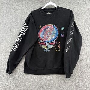 Grateful Dead Fire on the Mountain Sweatshirt Medium Black Skull Stealie Tie Dye